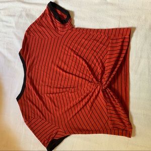 Red and Black Striped Tied Crop Top